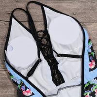 Floral print hot spring one piece swimsuit