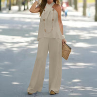Elegant Commute Halterneck Wide-Leg Pants Suit For Women