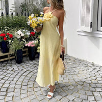 High-End Elegant Sheer Spaghetti-Strap Backless Solid-Colored Waist-Cinching Bodycon Skirt