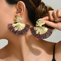 Luxury Retro-chic Fan-shaped Statement Earrings With Geometric Tassels