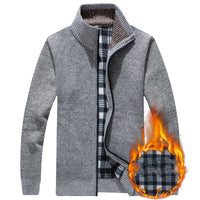 Stand Collar Plush Cardigan Men's Warm Sweater
