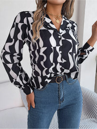 Women's Office Elegant Color Block Stripe Notched Lapel Long Sleeve Shirt