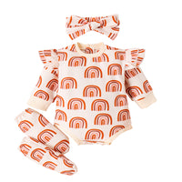 Children's Jumpsuit Suit Rainbow Printing Romper Headscarf Booties Three-piece Set