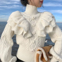 Pullover Knitted Top Ruffled Thick Turtleneck Sweater