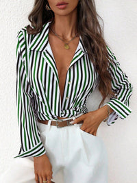 Womens Single-breasted Long-sleeve Casual Striped Shirt
