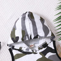 Camouflage Hooded Sleeveless Top Shorts Suit