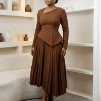 Asymmetrical Neck High Waisted Midi Dress