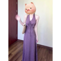 Retro Polka Dot Halter Dress Women