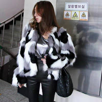 Fox fur round collarless short coat