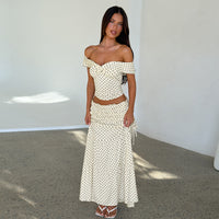 Sexy Off-Shoulder Tube Top And Fashionable Polka-Dot Long Skirt Set With Side Bow