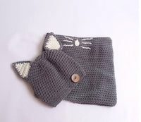 Knit hat children's animal cat ears set hat hand-knitted warm neck bonnet