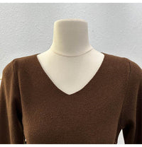 Knitted Long-sleeved T-shirt Women's Slim Bottoming Shirt Pleating Split Top