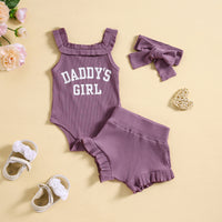 Girls Sling Romper Letter Printed Shorts Headscarf Suit