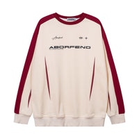 High Street American Color Contrast Patchwork Letters Printed Crew Neck Sweatshirt