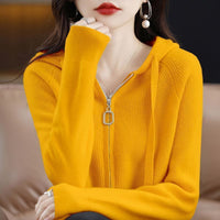 Womens Loose-Fit Zip-Up Hooded Outer Sweater
