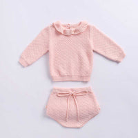 Temperament ruffled shorts long-sleeved top two-piece suit