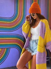Mid-length Casual Color Plaid Sweater Cardigan Women's Clothes
