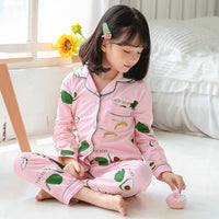 Cute Cartoon Boys And Girls Lapel Pajamas Set