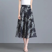 Retro Ink-Print Plus-Size Skirt For Women