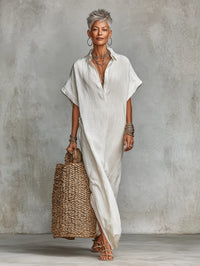 Womens Loose Long Batwing-Sleeve Dress
