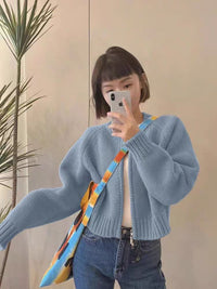 Loose Thickened Zipper Cardigan Long-sleeved Knitted Top