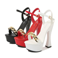 14cm Chunky-Heel Waterproof Platform Summer Ankle-Strap Sexy High Heels