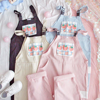 Girly Japanese small cream strawberry high waist jumpsuit