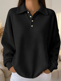 Loose Solid Color Versatile Lapel Polo Shirt Waffle Long Sleeve