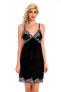 Back Hollow Pajamas Printed Lace Suspender Nightdress