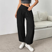 Commuter High-Waist Loose Solid-Color Pockets Drawstring Ankle Pants