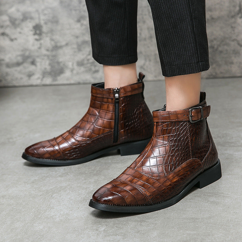 Autumn And Winter Plus Size Crocodile Pattern For Men Ankle Boots