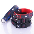 Jeans Dog Collar Embroidered Leather Dog Bone Choker Leash