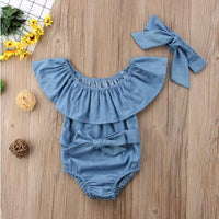 Baby robes, lotus leaf collar, denim jumpsuit