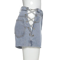 High-waist cut-out strap slim fit casual jeans