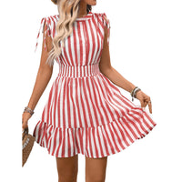 European And American-style Striped Dress Figure-flattering Ruched Dress