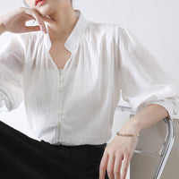 French Style Five Points Oversleeves Shirt Retro White Shirt