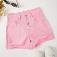 Womens Stretchy Slim-Fit Distressed Denim Shorts
