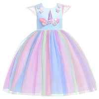 Princess Rainbow Mesh Unicorn Flower Girl Dress