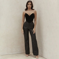 Two-pocket sexy slim PU leather pants