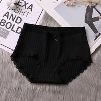 Japanese new girl ribbed underwear mid-waist cotton underwear cotton breathable comfortable sweet lace side briefs