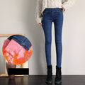 Plush padded high-waisted jeans women's feet pants