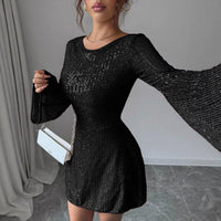Fashionable Slim-fit Backless Lace-up Sequin Long-sleeve Dress