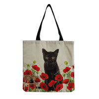 Cat Printed Cotton And Linen Shopping Bag