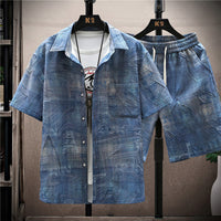 Fashion Men's Short Sleeve Printed Shirt Suit