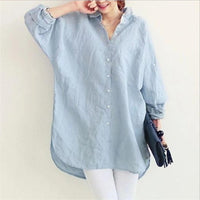 Plus Size Loose All-match Cotton And Linen Textured Shirt For Women