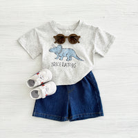 Baby Dinosaur Printed T-shirt Denim Shorts All-match Suit
