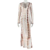 Womens Color-Block Loose-Fit Hip-Hugging Skirt-Style Casual V-Neck Long-Sleeve Dress For Home Wear