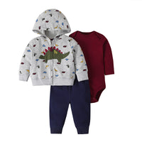 Baby's Long Sleeve Romper Hooded Sweater Pants 3 Piece Set