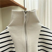 Loose Polo Collar Panel Long Sleeve Pullover