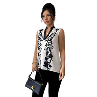 Womens Sleeveless Top With A V-neck And A Stylish Printed Design